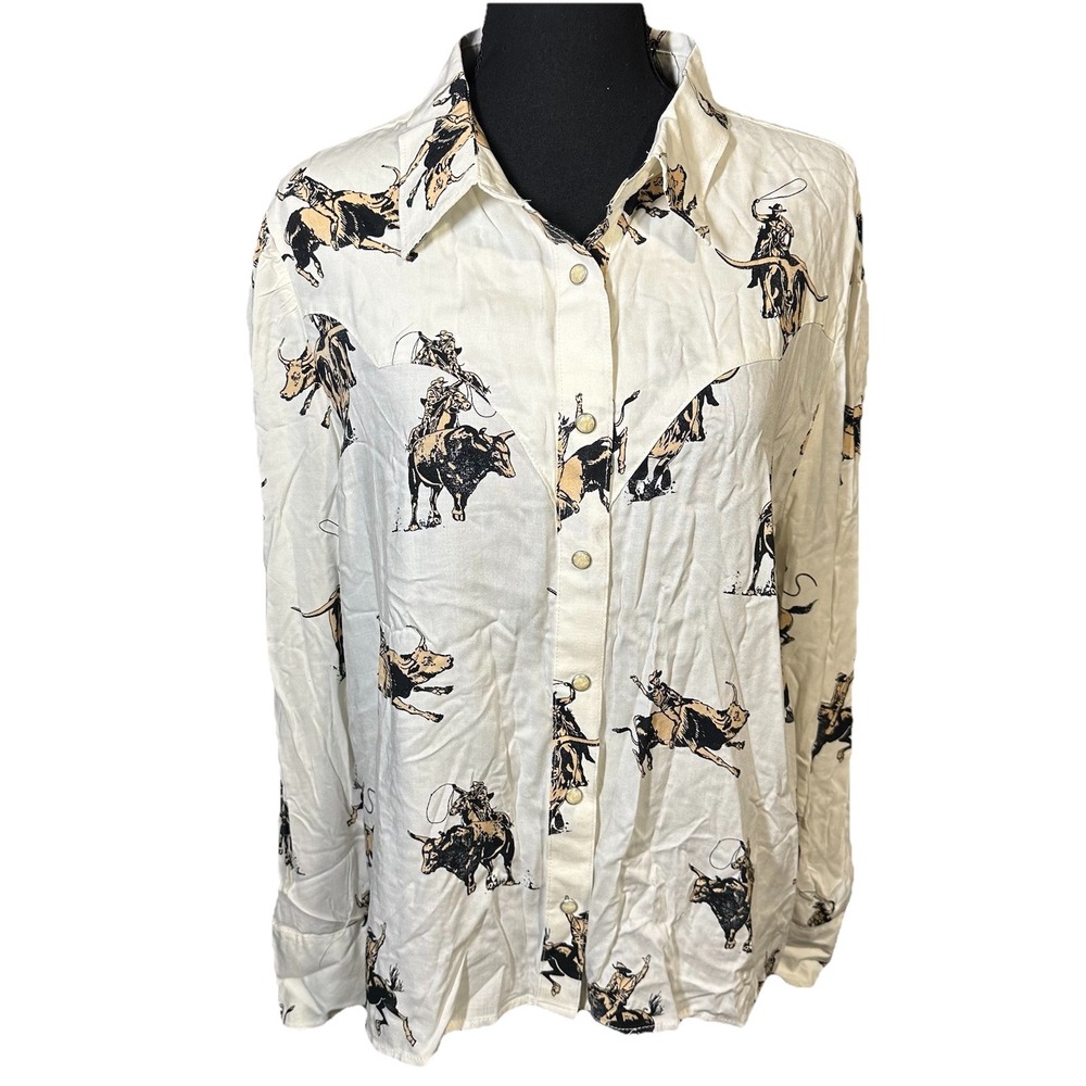 Wrangler Retro XL Western Pearl Snap Cowboy Bucking Bronco Rodeo LS Shirt Women